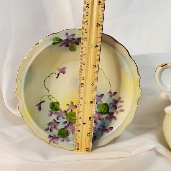 Vintage Norcrest Ceramic Bowl & Pitcher Hand Painted Purple Violets PR-8F 6 inch - Picture 6 of 16
